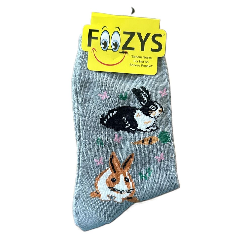 NWT Foozys Grey Rabbit Print Crew Length Socks Women Size